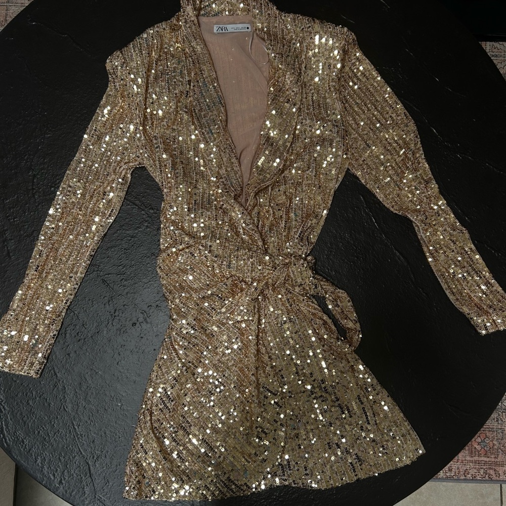Zara Shimmering Gold Sequin Dress